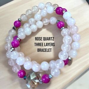 Pink and White Multi-Layered Rose Quartz Bracelet